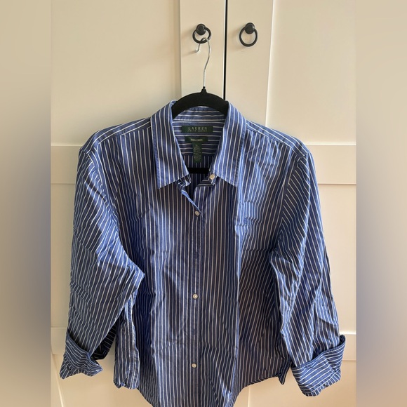 Ralph Lauren Blue and White Striped Men's Dress Shirt - Picture 2 of 3